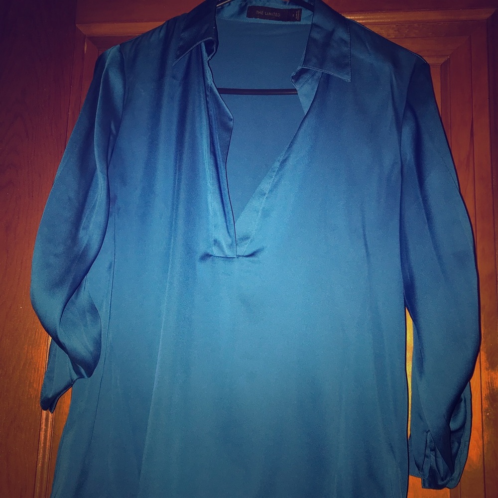 Limited blue v-neck satin top, size small